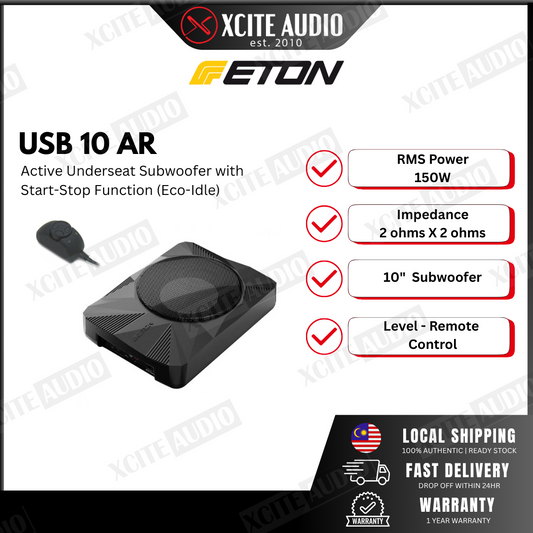 ETON USB 10AR - 2-Voice Coil 10" Active Underseat Subwoofer Cars with Start-Stop Function (Eco-Idle)