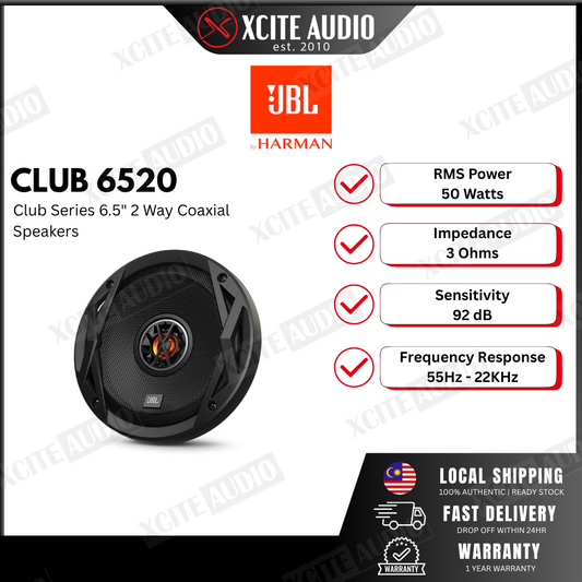 JBL CLUB 6520 6.5" 50 Watts Club Series Bass Coaxial Car Speakers