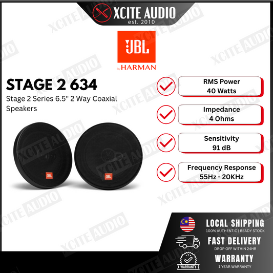 JBL Stage2 634 6.5" (160mm) 3-Way 240Watts Car Coaxial Speakers