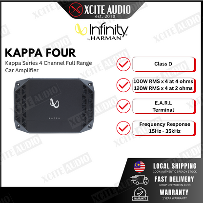 Infinity Kappa Four - Class D - 4 Channel Full Range car amplifier — 100 watts RMS x 4