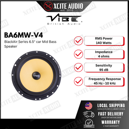 VIBE BLACKAIR BA6MW-V4: 6.5inch Car Mid-Bass Speakers | 140W RMS | 94dB Sensitivity | Kevlar Cone
