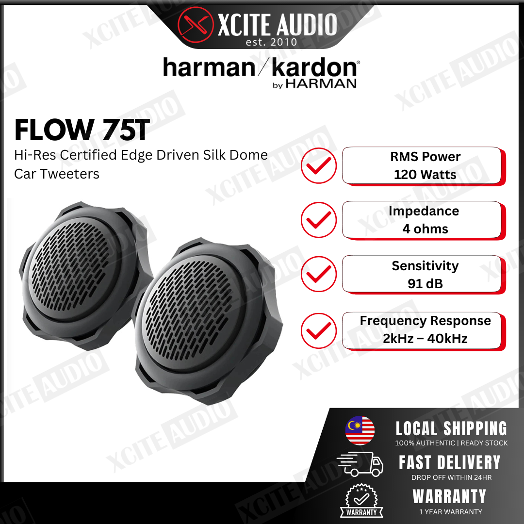 harman/kardon Flow 75T | 19mm/1"inch | Hi-Res Certified Edge Driven Silk Dome Car Tweeters