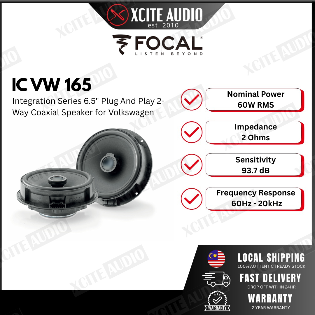 Focal IC165VW 6.5" 120 Watts 2-Way Volkswagen Plug & Play Coaxial Car Speakers