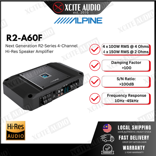 Alpine R2-A60F R2-Series 4-channel car amplifier — 100 watts RMS x 4