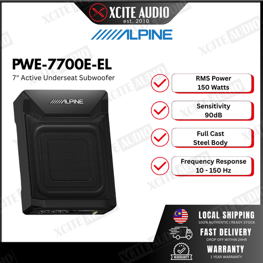 ALPINE PWE-7700E-EL - 150WATT RMS 7X7 INCH ACTIVE UNDERSEAT SUBWOOFER