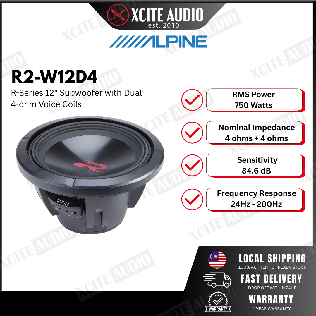 Alpine R2-W12D4 R Series 12" Subwoofer with Dual 4-ohm Voice Coils