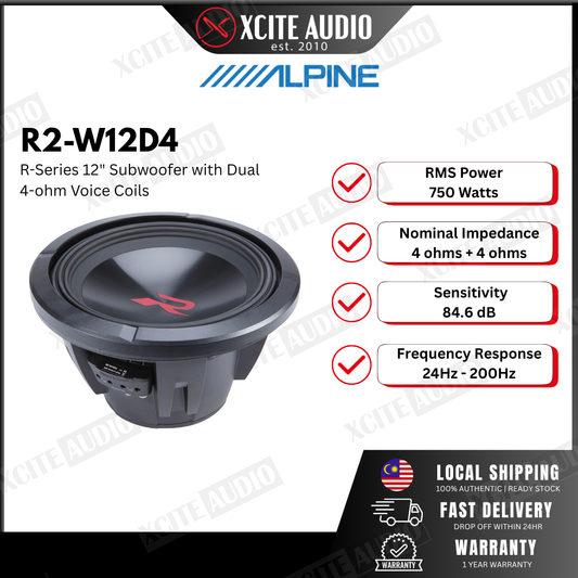 Alpine R2-W12D4 R Series 12" Subwoofer with Dual 4-ohm Voice Coils