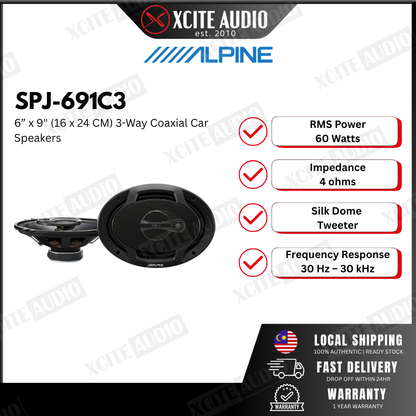Alpine SPJ-691C3 6” x 9" (16 x 24 CM) 3-Way Coaxial Car Speaker