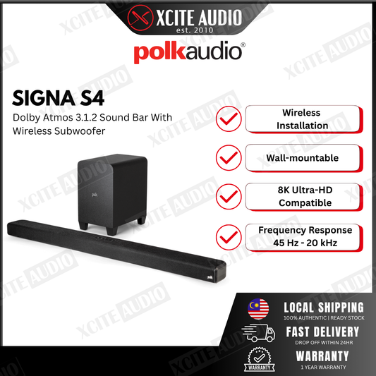 Polk Audio Signa S4 Powered 3.1.2-Channel Sound Bar And Wireless Subwoofer System With Bluetooth® & Dolby Atmos®