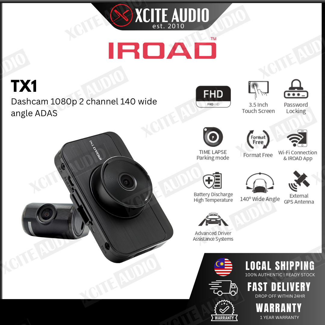 IROAD TX1 32GB Car Dashcam 1080p 2-channel 140 wide angle ADAS | Car Recorder | Dual Vision | 1 Year Warranty