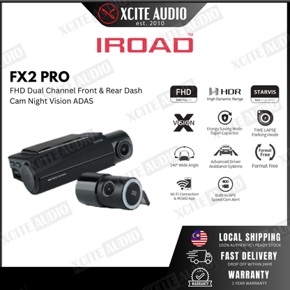 IROAD FX2 Pro FHD Dual Channel Front & Rear DashCam Night Vision ADAS App Control Car Camera Driving Recorder
