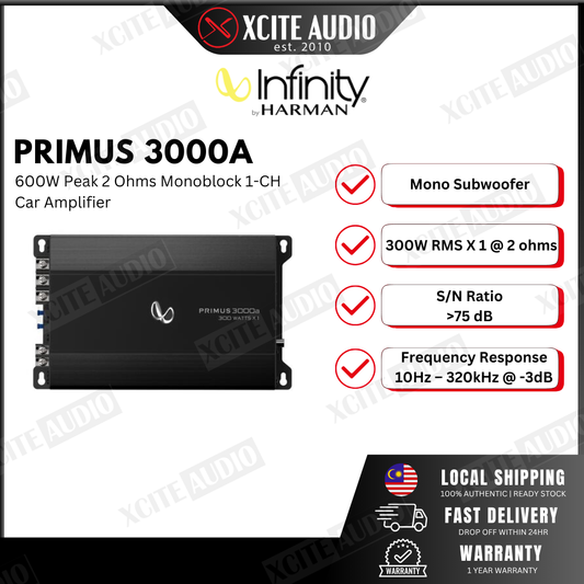 Infinity Primus 3000A 600W Peak 2 Ohms Monoblock 1-CH Car Amplifier