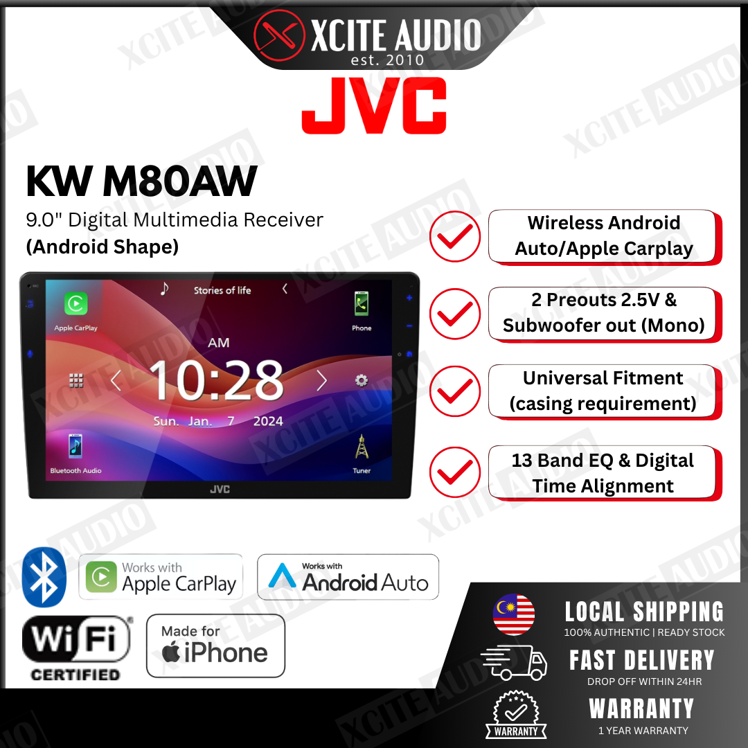 JVC KW M80AW - 9.0" (Android Shape) Digital Multimedia Receiver with Apple Carplay/Android Auto
