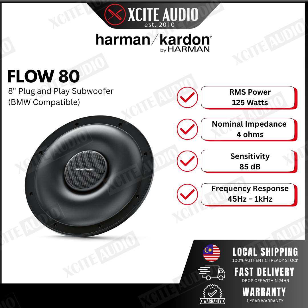 harman/kardon Flow 80 | 20cm / 8" | BMW Compatible Plug & Play Subwoofer | 125 Watt RMS @ 4 Ω