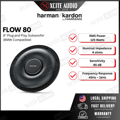 harman/kardon Flow 80 | 20cm / 8" | BMW Compatible Plug & Play Subwoofer | 125 Watt RMS @ 4 Ω