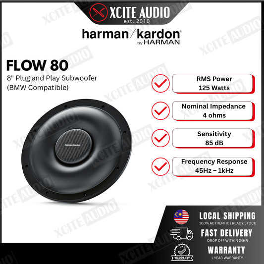 harman/kardon Flow 80 | 20cm / 8" | BMW Compatible Plug & Play Subwoofer | 125 Watt RMS @ 4 Ω