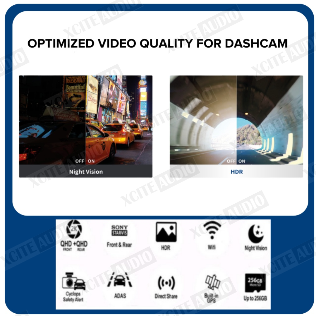 Vueroid D20-Q2 QHD Dual Dashcam with Wi-Fi & Smart ADAS Car Camera Car Recorder Kamera Kereta