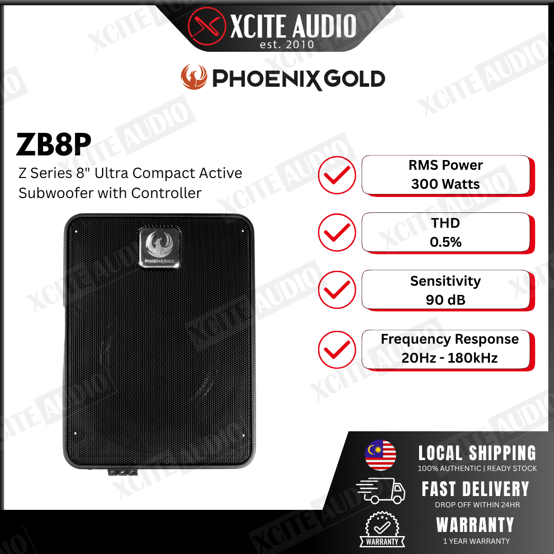 Phoenix Gold ZB8P - Z Series 8" Ultra Compact Active Car Subwoofer with Controller (300W RMS)