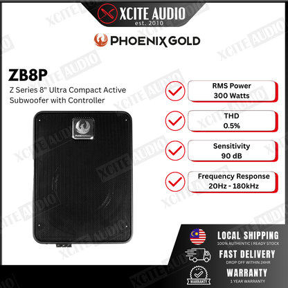 Phoenix Gold ZB8P - Z Series 8" Ultra Compact Active Car Subwoofer with Controller (300W RMS)