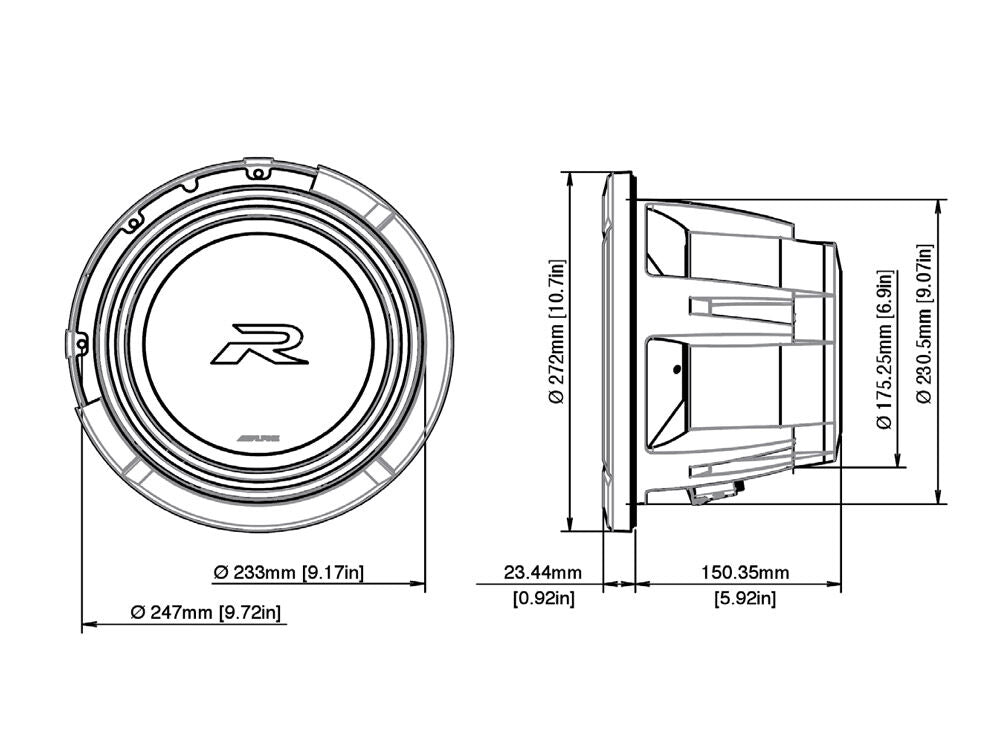 Alpine R2-W10D4 R Series 10" Subwoofer with Dual 4-ohm Voice Coils