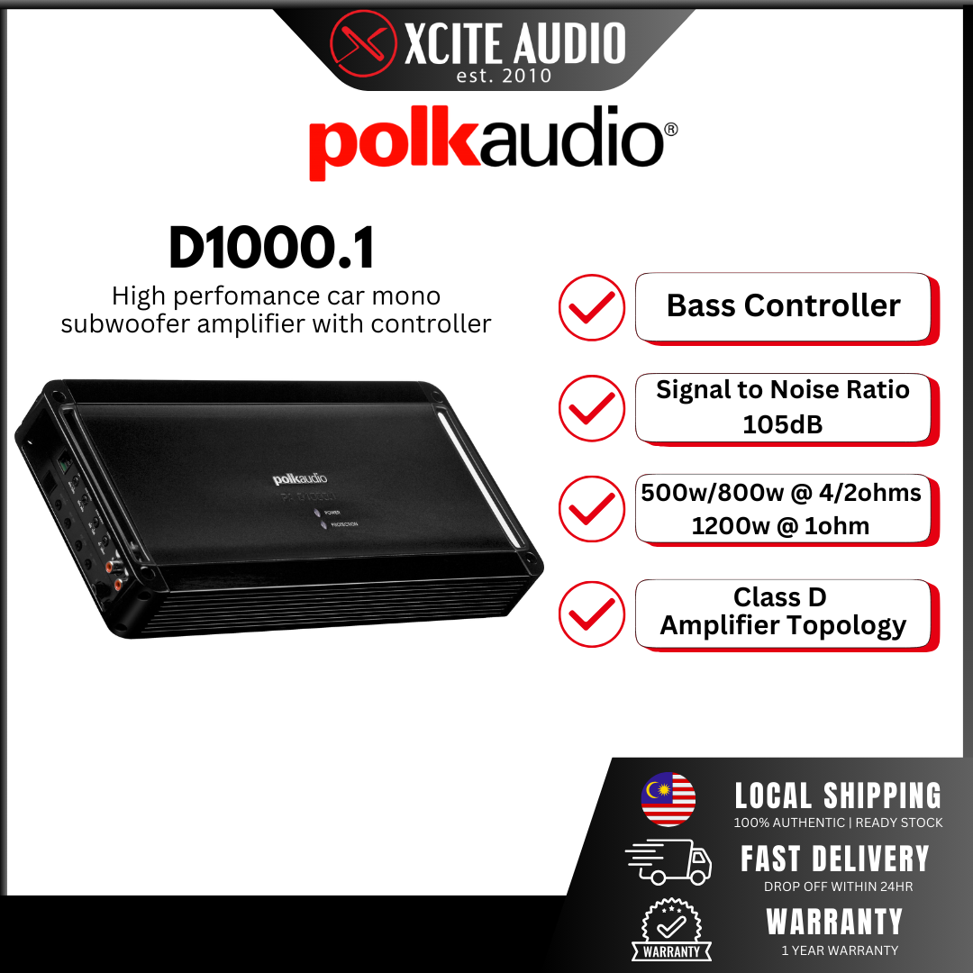 Polk Audio PA D1000.1 Mono Subwoofer Amplifier - 500W RMS at 4ohms/800W RMS at 2ohms/1 ohm stable