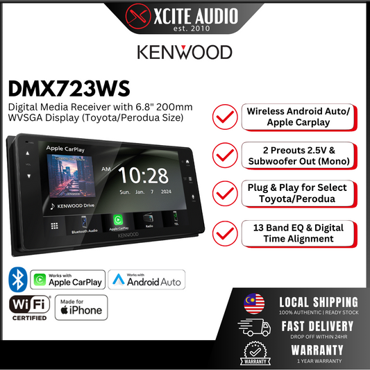 KENWOOD DMX723WS - 6.8" 200mm (Toyota Size) Car AV Receiver | Wireless Carplay | Android Auto | Mirroring