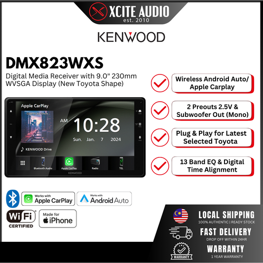 KENWOOD DMX823WXS - 9.0" 230mm (Square Size) Car AV Receiver | Wireless Carplay | Android Auto | Mirroring