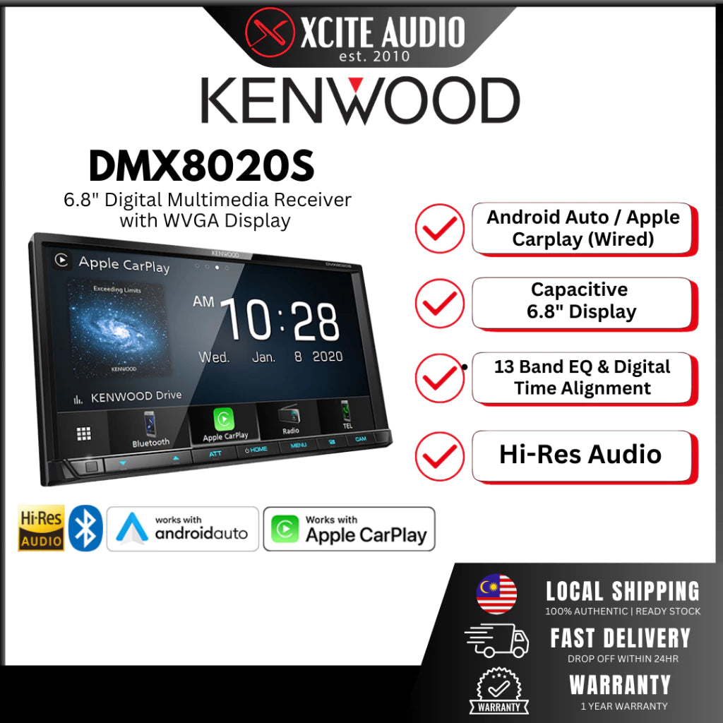 Kenwood DMX8020S 7" Digital Media Receiver with WVGA Display Car Headunit