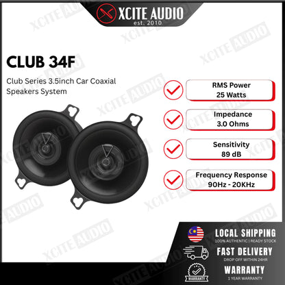 JBL Club 34F Club Series 3.5" 2-Way Coaxial Car Speakers (New Model Replacing Club 322F)