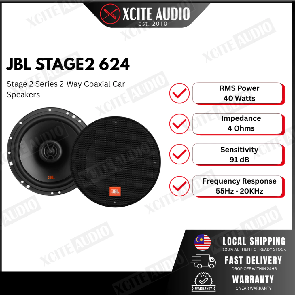 JBL Stage2 624 6.5" (160mm) 2-Way 240Watts Coaxial Car Speakers