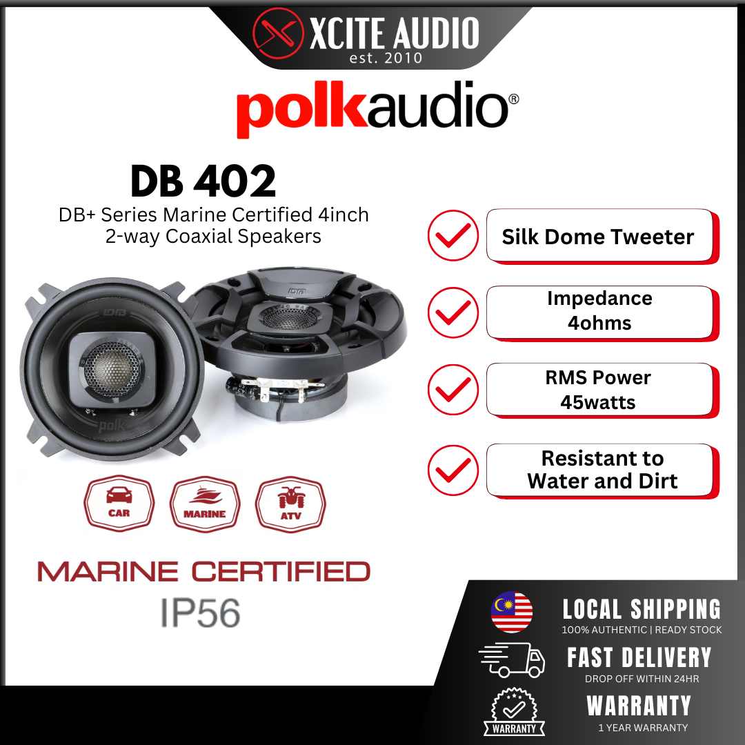 Polk Audio DB402 Marine Certified 4"inch Coaxial Car Speakers