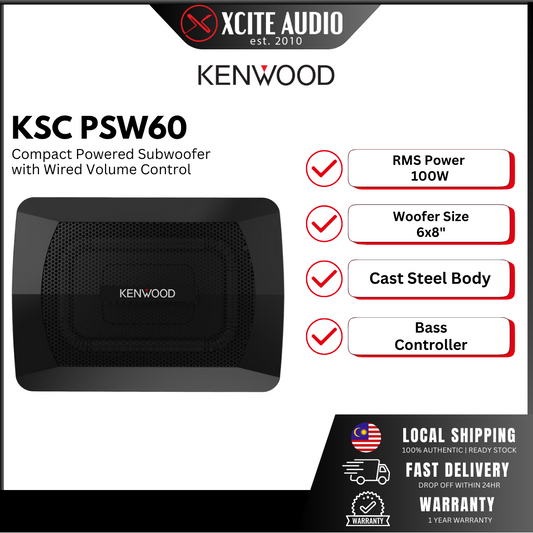 Kenwood KSC-PSW60 (6" x 8") Compact Powered Subwoofer with Wired Volume Control