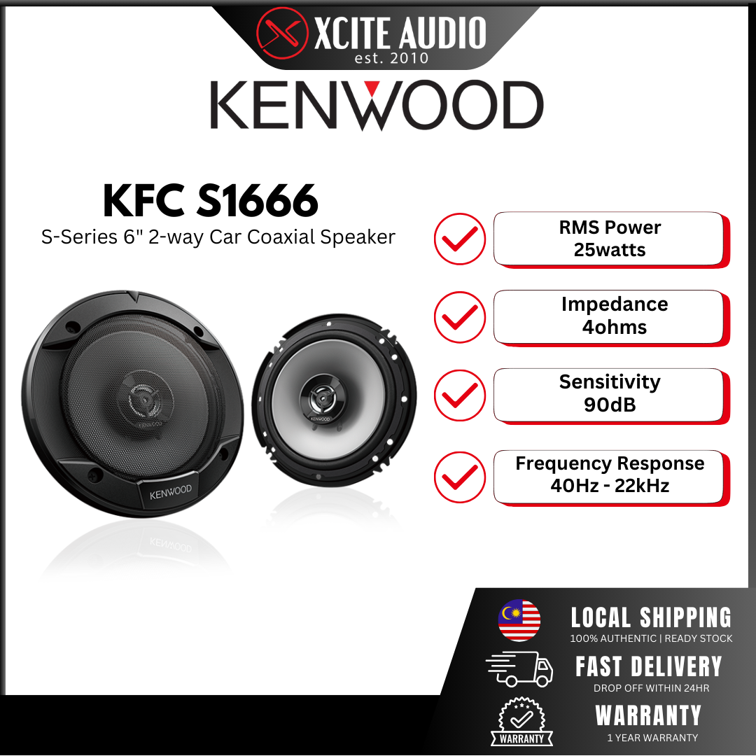 Kenwood KFC-S1666 6.5'' 2-Way 300W Peak Coaxial Car – Xcite