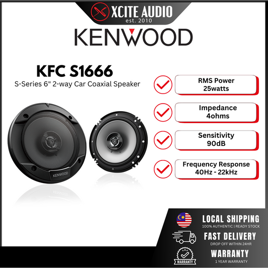 Kenwood KFC-S1666 6.5'' 2-Way 300W Peak Coaxial Car Audio Speakers