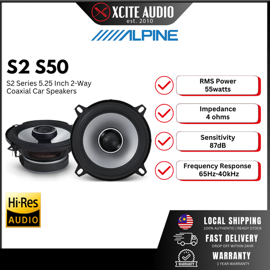 Alpine S2-S50 5.25" 2-Way S-Series 170W Peak Coaxial Car Speakers | 100% Original | 1 Year Warranty