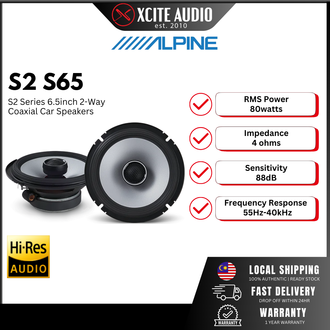 Alpine S2-S65 Next-Generation S-Series 6.5" inch 2-way coaxial car speakers