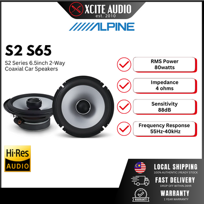 Alpine S2-S65 Next-Generation S-Series 6.5" inch 2-way coaxial car speakers