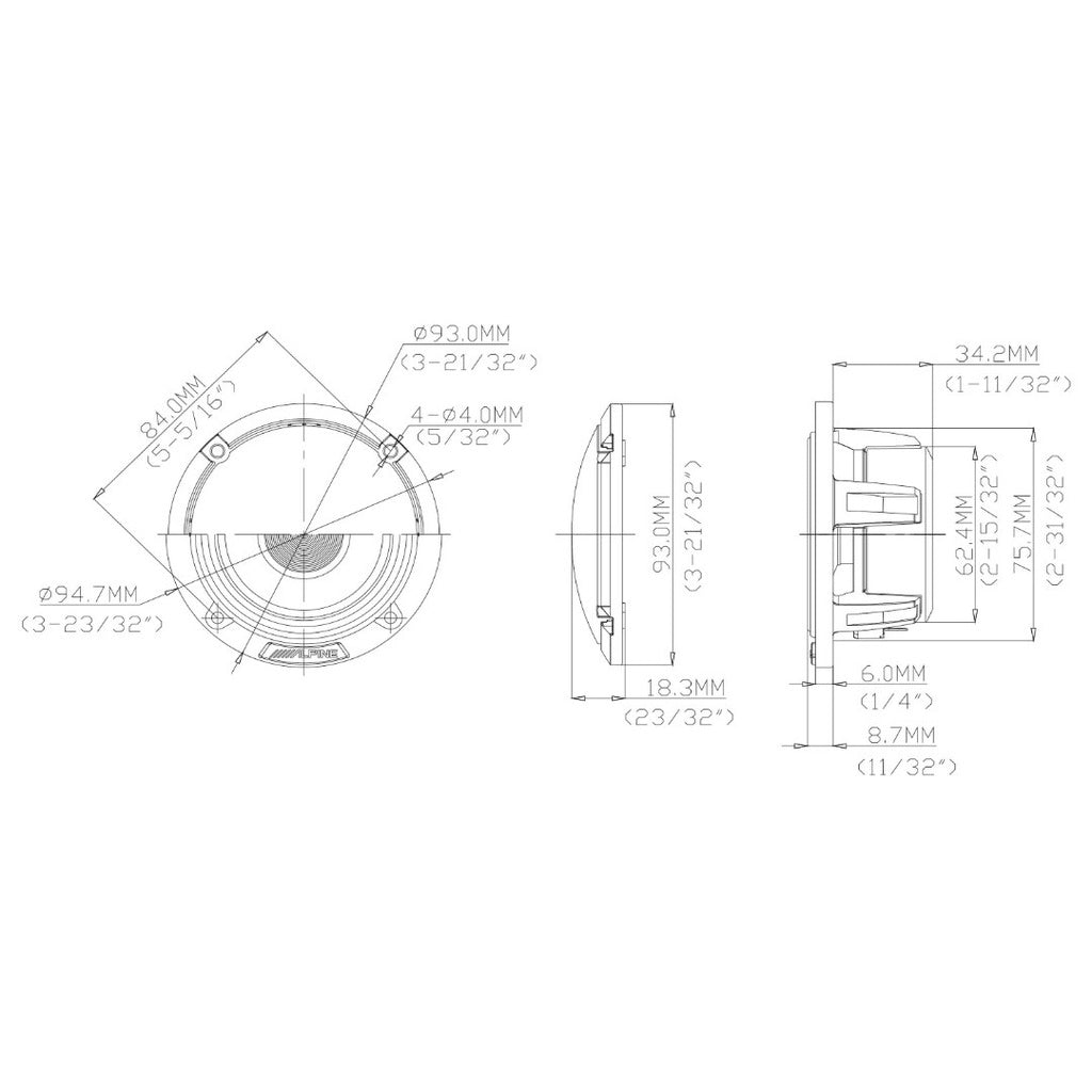 Alpine DP2-35M - DP2-Series 3.5" Component Mid-Range Car Speakers