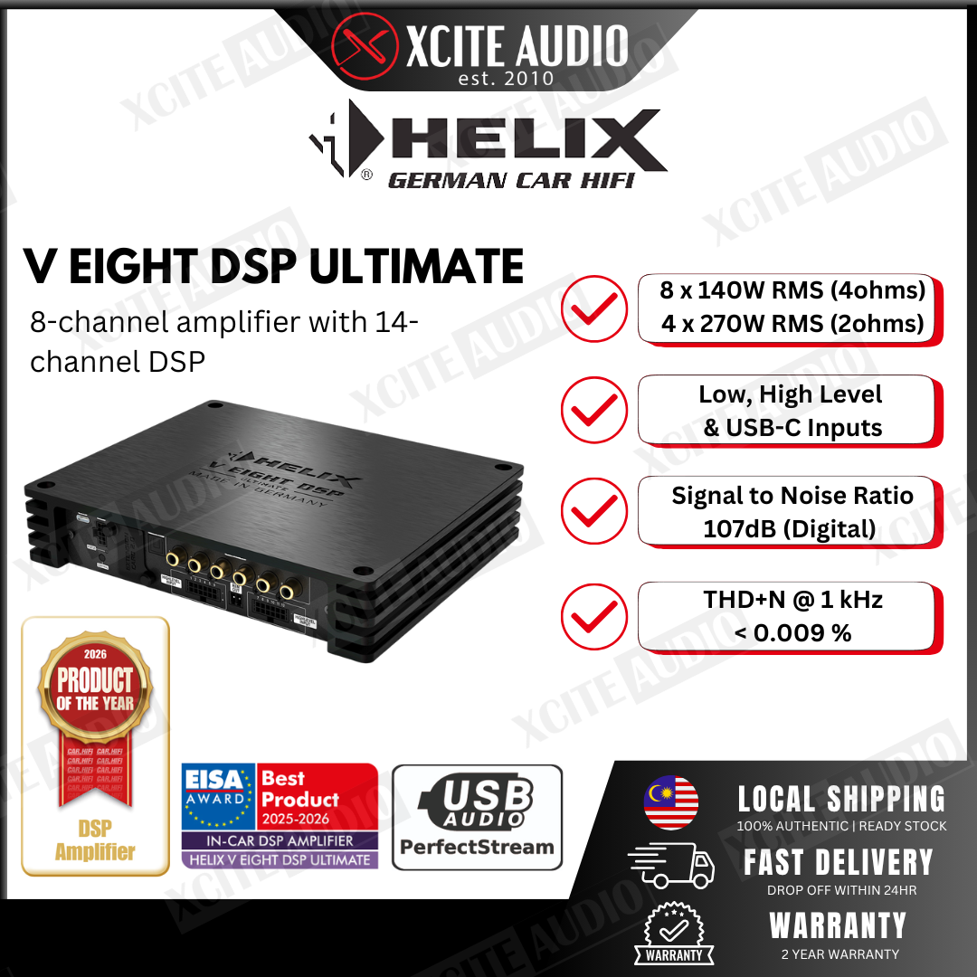 HELIX NEXT V EIGHT DSP ULTIMATE - 8-channel car audio amplifier with 14-channel DSP, 12-channel highlevel input, ACO platform & USB PerfectStream