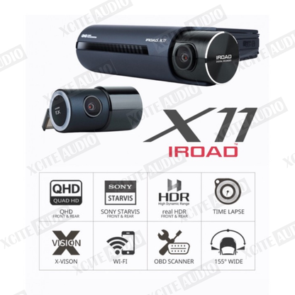 IROAD X11 QHD Dual Channel Front & Rear DashCam Night Vision ADAS App Control Car Camera Driving Recorder