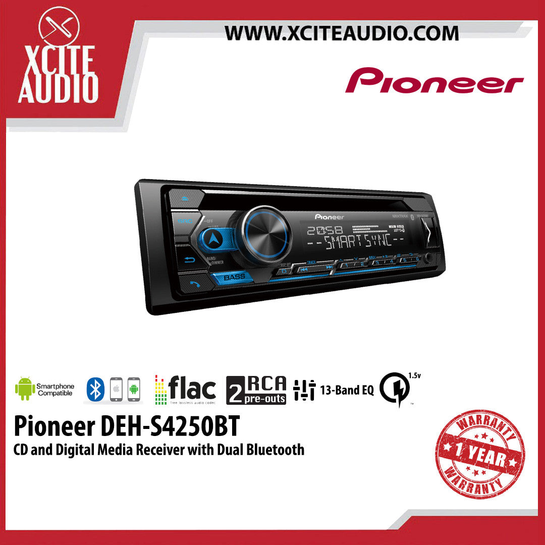 Pioneer DEH-S4250BT CD and Digital Media Receiver with Dual Bluetooth