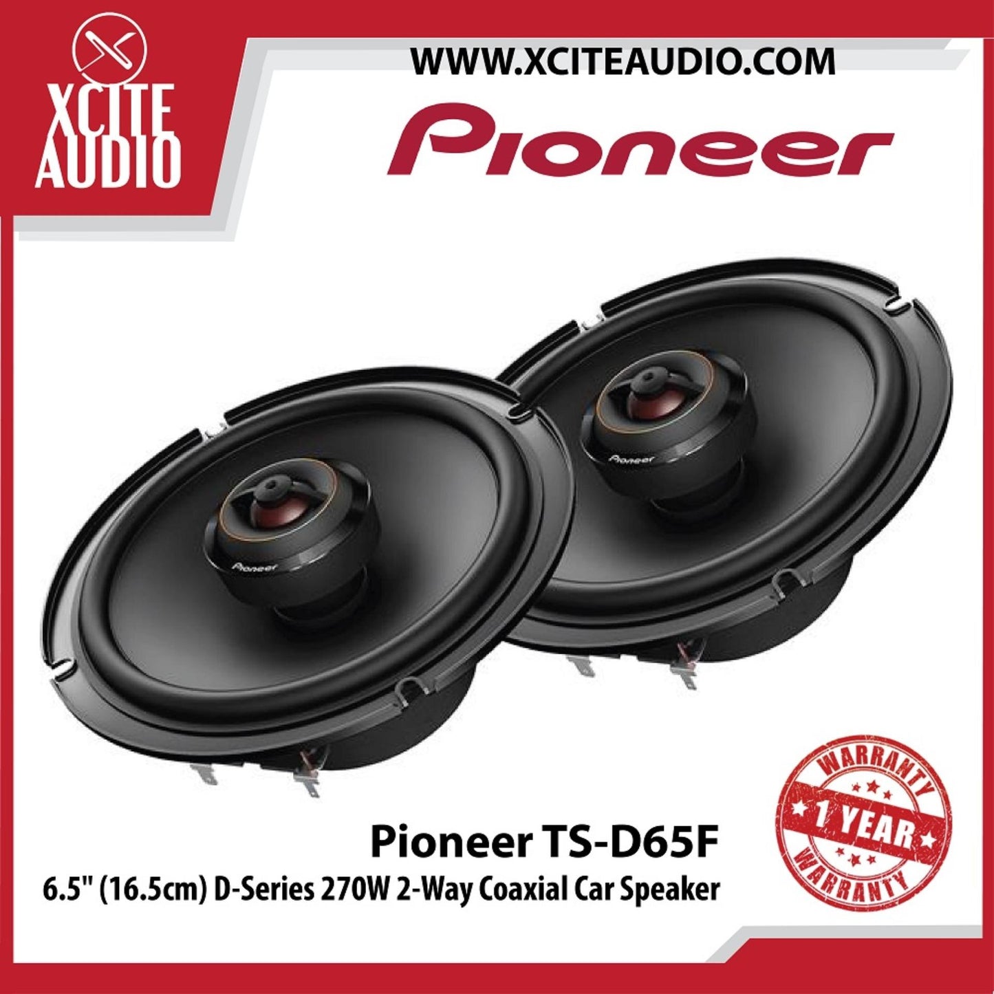 Pioneer TS-D65F 6.5" (16.5cm) 2-Way D-Series 270W Coaxial Car Speakers - Xcite Audio