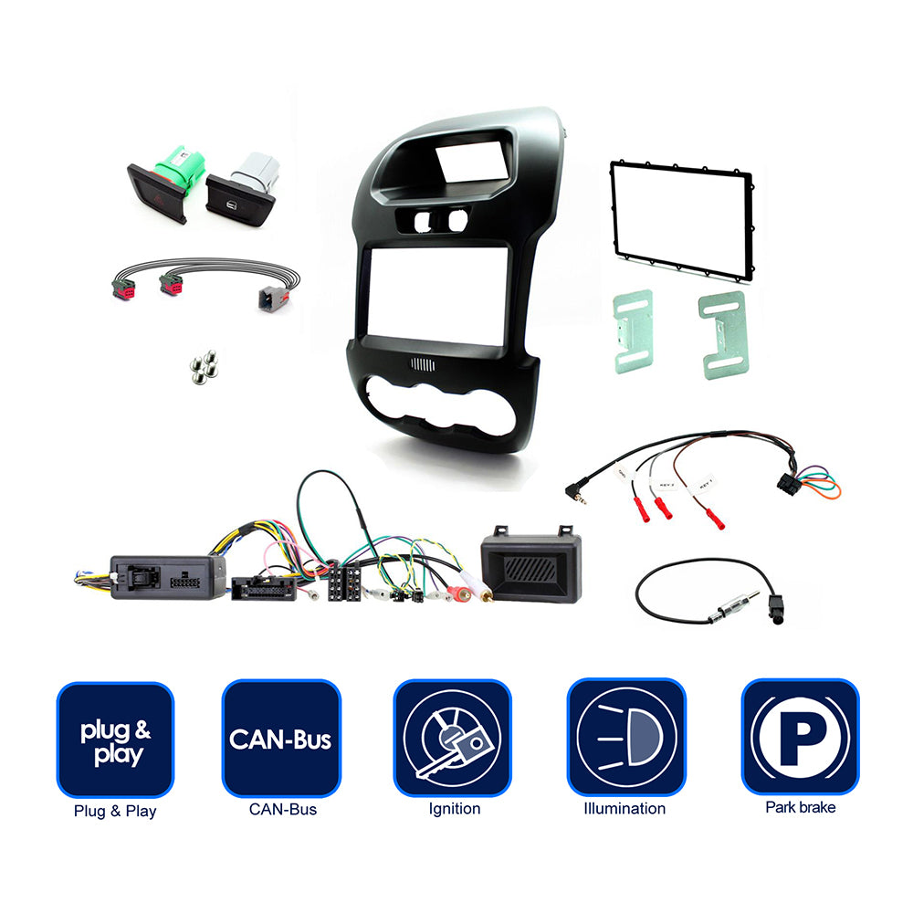 Connects2 CTKFD40C Installation Kit With Black Double Din Fascia For Ford Ranger With Factory 4.2” Dash Top Display - Xcite Audio