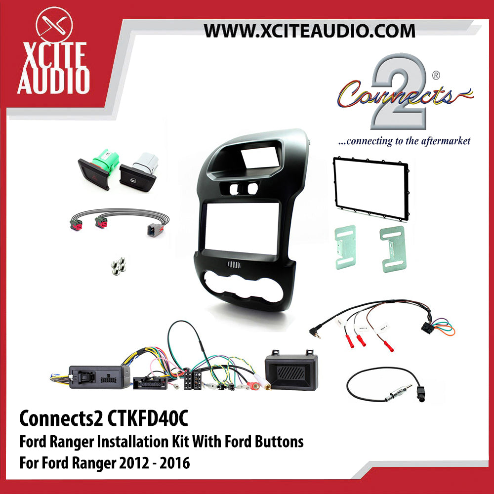 Connects2 CTKFD40C Installation Kit With Black Double Din Fascia For Ford Ranger With Factory 4.2” Dash Top Display - Xcite Audio