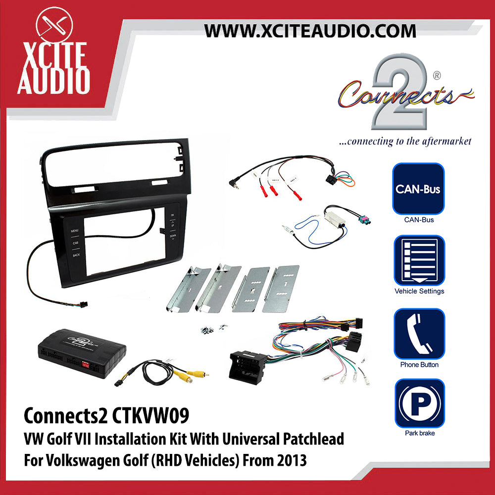 Connects2 CTKVW09 Installation Kit With Infodapter, Black Double Din Fascia Plate For Volkswagen Golf VII - Xcite Audio