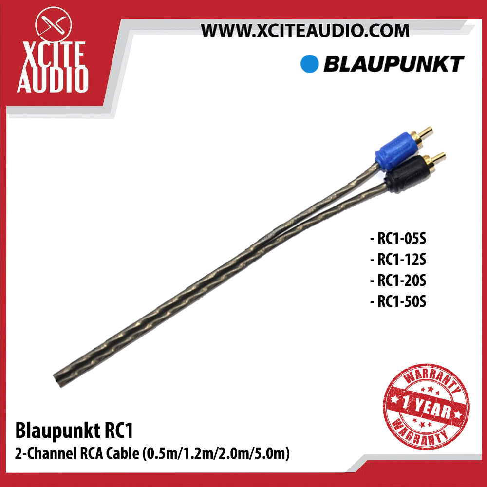 Blaupunkt RC1-50S 2-Channel RCA Cable For Car Radio & Car Amplifier (5.0m) - Xcite Audio