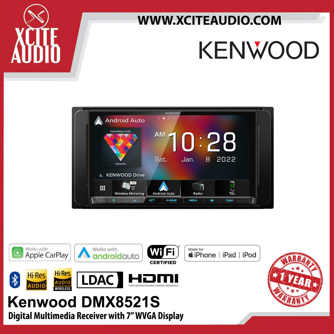 Kenwood DMX8521S 7.0" Display Digital Media Receiver with Wireless Apple CarPlay, Android Auto, Mirroring, Hires Audio, LDAC