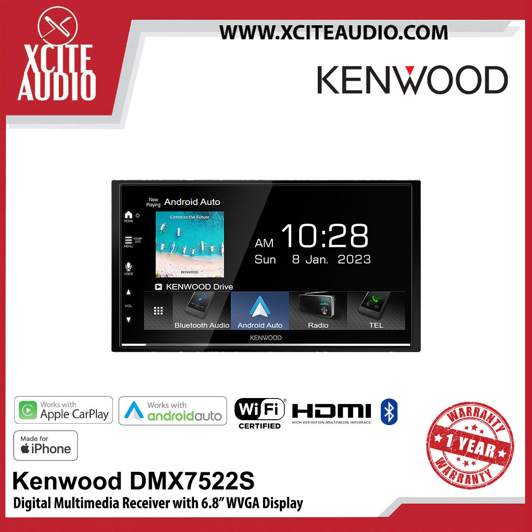 Kenwood DMX7522S 6.8" Display Digital Media Receiver with Wireless Apple CarPlay, Android Auto, USB Mirroring