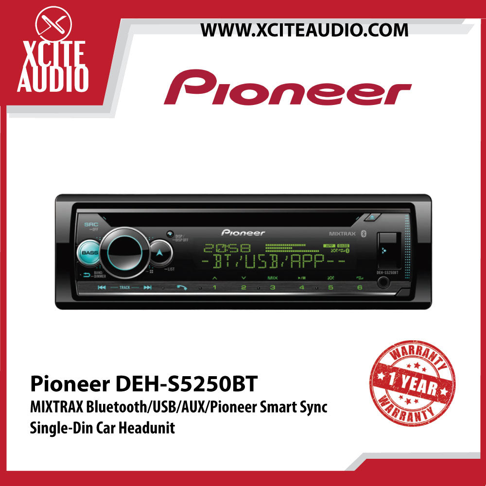 Pioneer DEH-S5250BT Single-Din MIXTRAX Bluetooth/USB/AUX/Pioneer Smart Sync Car Headunit - Xcite Audio